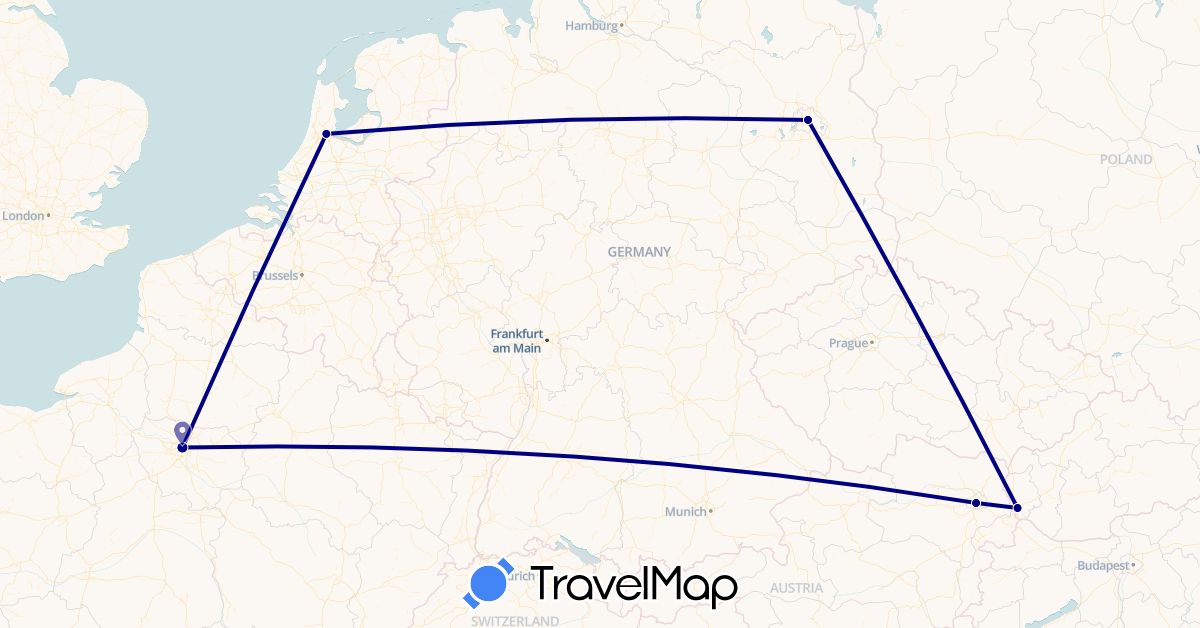 TravelMap itinerary: driving in Austria, Germany, France, Netherlands, Slovakia (Europe)